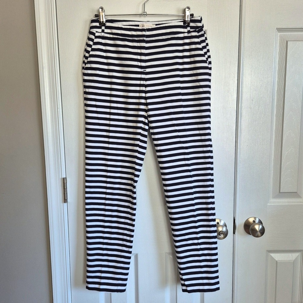 Cato Contemporary black white striped straight leg‎ pants women's 4